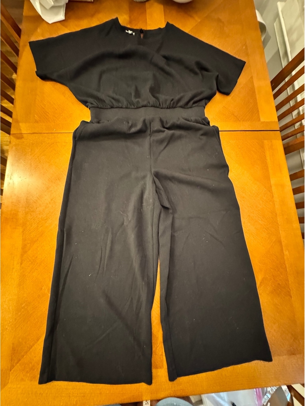 T by Talbots Black Wide Leg Jumpsuit with Elastic Waist, Size L 1656